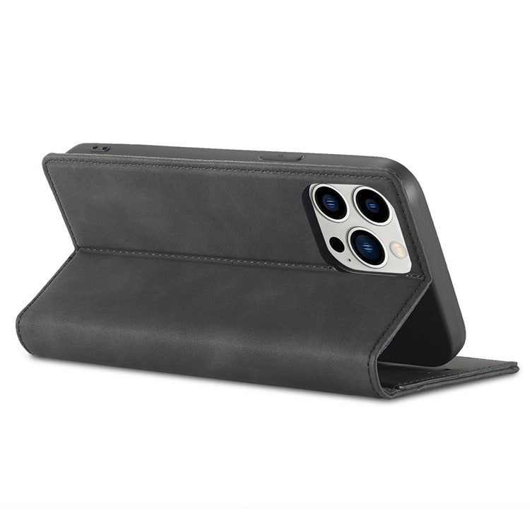 LC.IMEEKE For iPhone 14 Pro 6.1 inch PU Leather Phone Case Strong Magnetic Closure Wallet Stand Phone Cover - Black