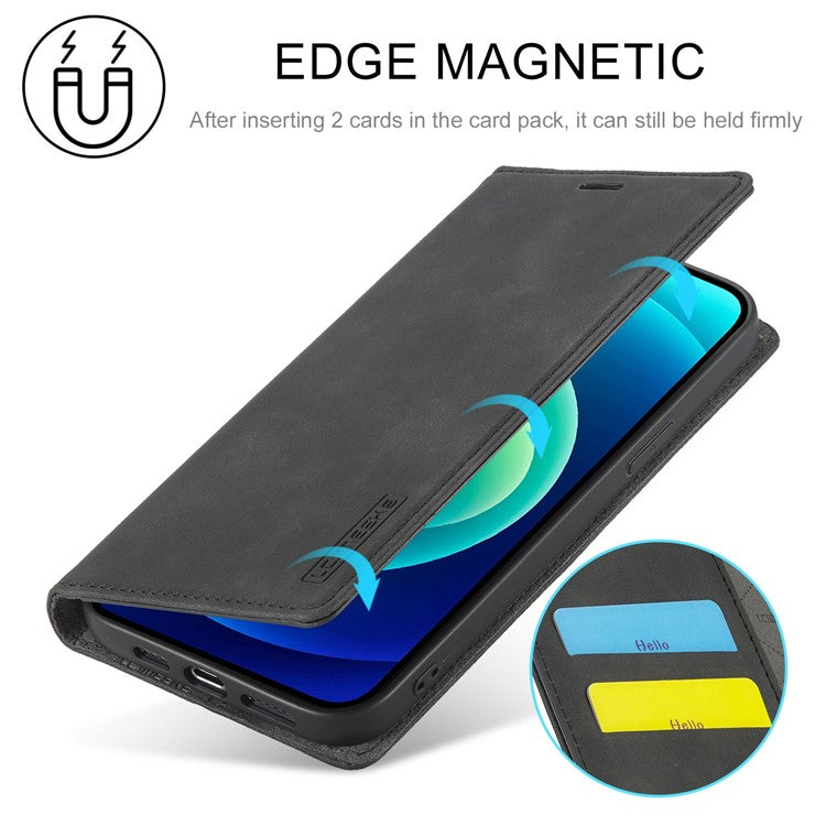 LC.IMEEKE For iPhone 14 Pro 6.1 inch PU Leather Phone Case Strong Magnetic Closure Wallet Stand Phone Cover - Black