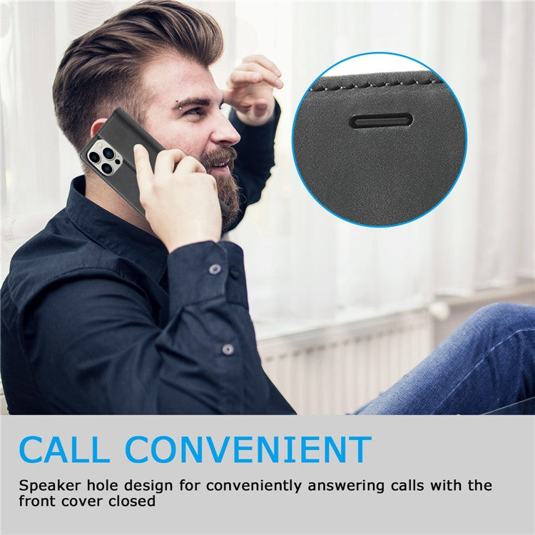 LC.IMEEKE For iPhone 14 Pro 6.1 inch PU Leather Phone Case Strong Magnetic Closure Wallet Stand Phone Cover - Black