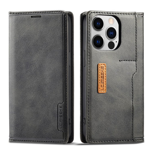LC.IMEEKE LC-001 Series for iPhone 14 Pro 6.1 inch Color Splicing PU Leather + TPU Phone Case Drop-proof Cover with Card Slots - Black