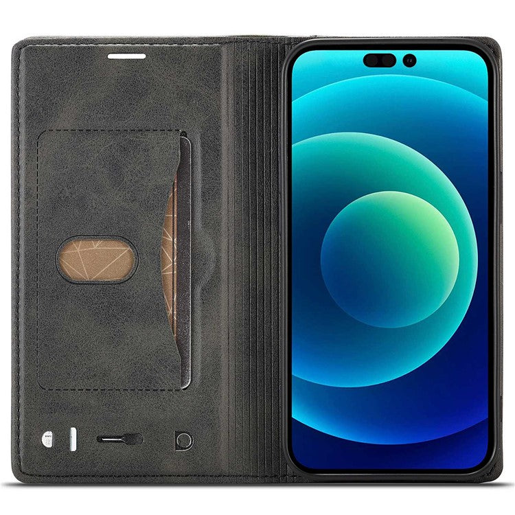 LC.IMEEKE LC-001 Series for iPhone 14 Pro 6.1 inch Color Splicing PU Leather + TPU Phone Case Drop-proof Cover with Card Slots - Black