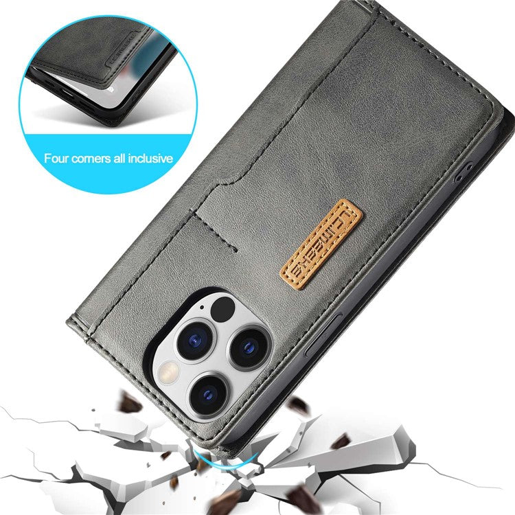 LC.IMEEKE LC-001 Series for iPhone 14 Pro 6.1 inch Color Splicing PU Leather + TPU Phone Case Drop-proof Cover with Card Slots - Black
