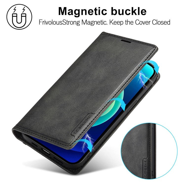 LC.IMEEKE LC-001 Series for iPhone 14 Pro 6.1 inch Color Splicing PU Leather + TPU Phone Case Drop-proof Cover with Card Slots - Black