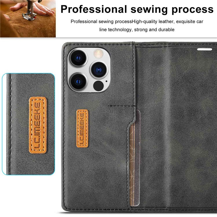LC.IMEEKE LC-001 Series for iPhone 14 Pro 6.1 inch Color Splicing PU Leather + TPU Phone Case Drop-proof Cover with Card Slots - Black