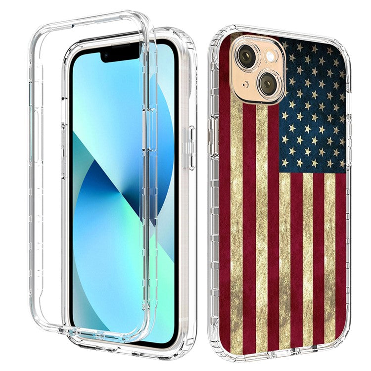 For iPhone 14 6.1 inch / 13 6.1 inch Pattern Printing Clear Phone Case Hybrid PC + TPU Protective Cover - US Flag
