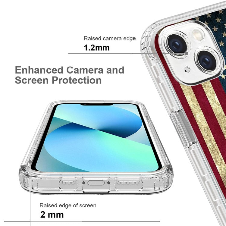 For iPhone 14 6.1 inch / 13 6.1 inch Pattern Printing Clear Phone Case Hybrid PC + TPU Protective Cover - US Flag