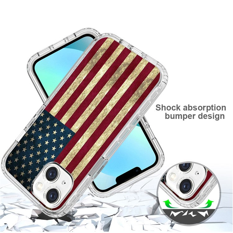 For iPhone 14 6.1 inch / 13 6.1 inch Pattern Printing Clear Phone Case Hybrid PC + TPU Protective Cover - US Flag