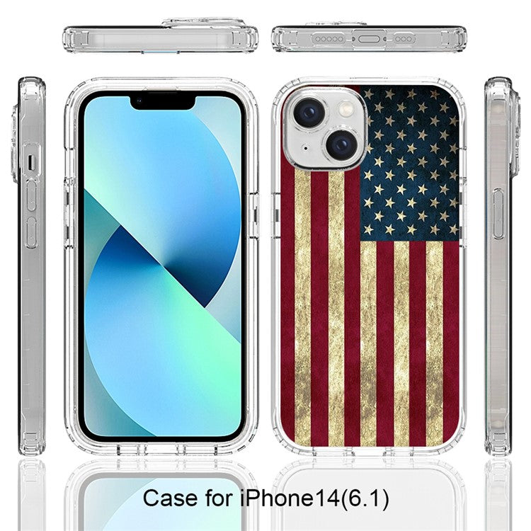 For iPhone 14 6.1 inch / 13 6.1 inch Pattern Printing Clear Phone Case Hybrid PC + TPU Protective Cover - US Flag
