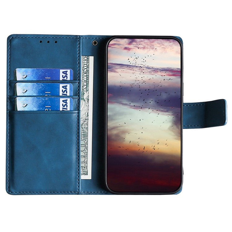 For iPhone 14 6.1 inch Shockproof Phone Case Flip Wallet Stand Crocodile Texture Skin-touch Feeling PU Leather Phone Protective Cover - Blue