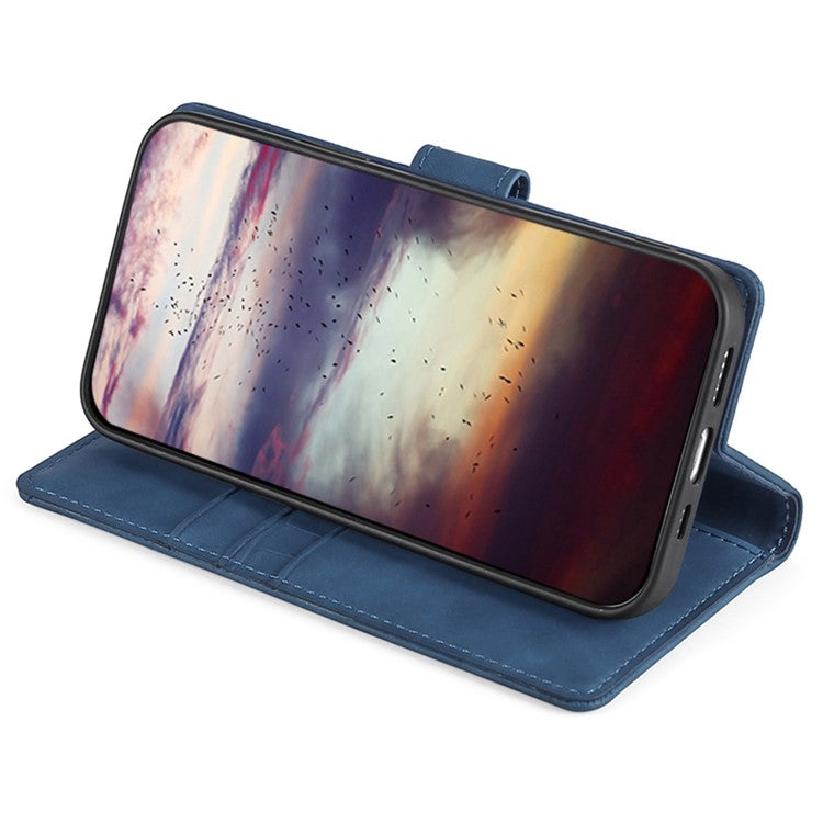 For iPhone 14 6.1 inch Shockproof Phone Case Flip Wallet Stand Crocodile Texture Skin-touch Feeling PU Leather Phone Protective Cover - Blue