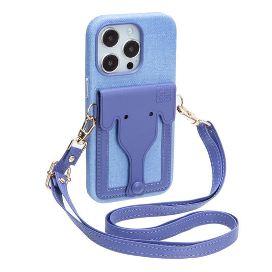 Phone Case with Strap for iPhone 14 Pro 6.1 inch, Shockproof Elephant Shaped Card Holder PU Leather+Liquid Silicone Cell Phone Cover - Blue