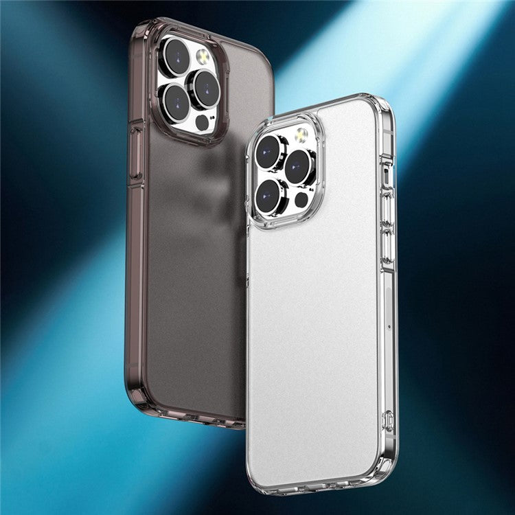 For iPhone 14 Plus Anti-Fall Phone Case PC+TPU Hybrid Matte Translucent Shell Shockproof Phone Cover - Transparent