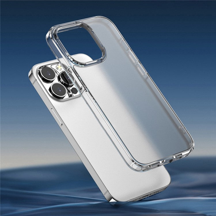 For iPhone 14 Plus Anti-Fall Phone Case PC+TPU Hybrid Matte Translucent Shell Shockproof Phone Cover - Transparent
