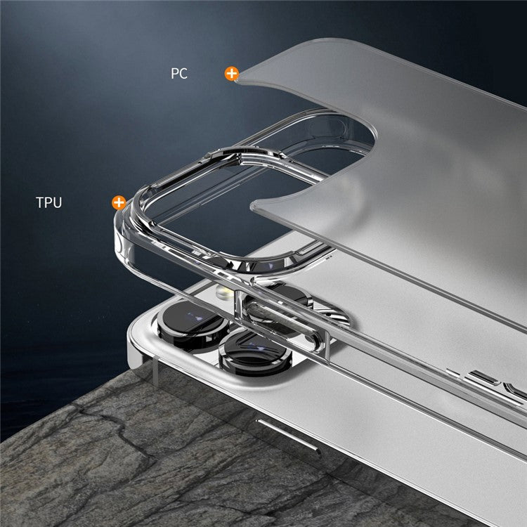 For iPhone 14 Plus Anti-Fall Phone Case PC+TPU Hybrid Matte Translucent Shell Shockproof Phone Cover - Transparent