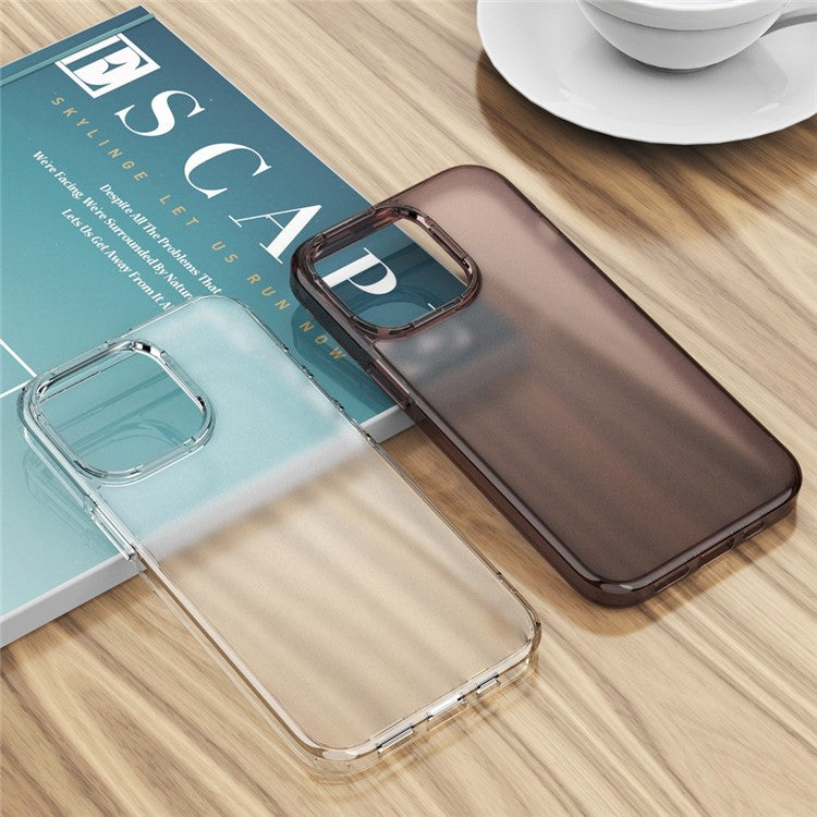For iPhone 14 Plus Anti-Fall Phone Case PC+TPU Hybrid Matte Translucent Shell Shockproof Phone Cover - Transparent
