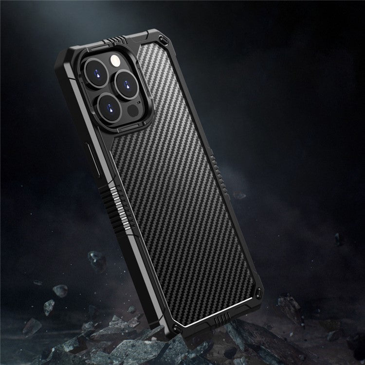 Protective Case for iPhone 14 6.1 inch Carbon Fiber TPU+PC Cover Anti-Fingerprint Phone Case - Blue