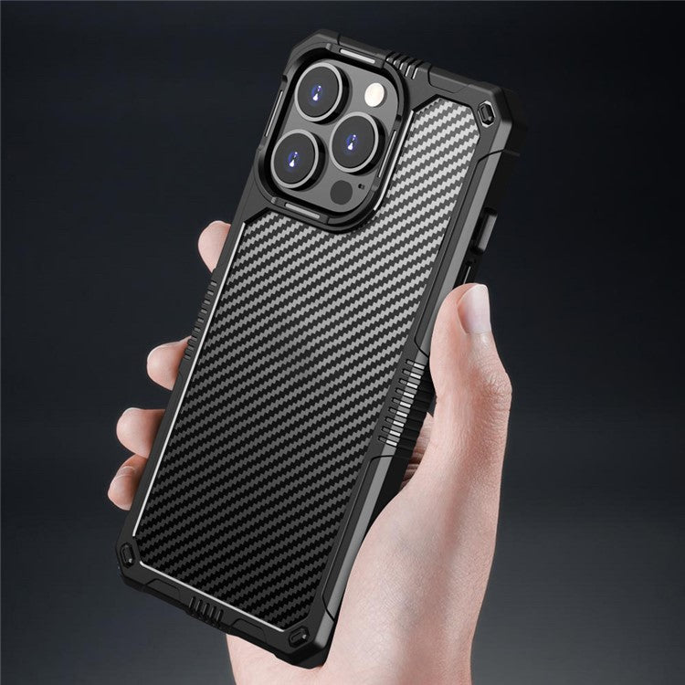Protective Case for iPhone 14 6.1 inch Carbon Fiber TPU+PC Cover Anti-Fingerprint Phone Case - Blue