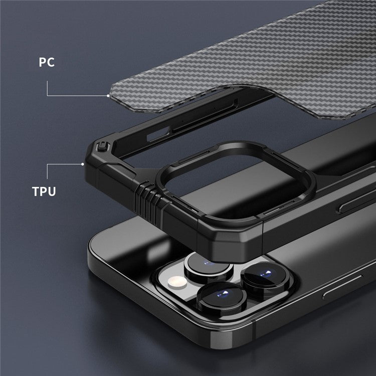 Protective Case for iPhone 14 6.1 inch Carbon Fiber TPU+PC Cover Anti-Fingerprint Phone Case - Blue
