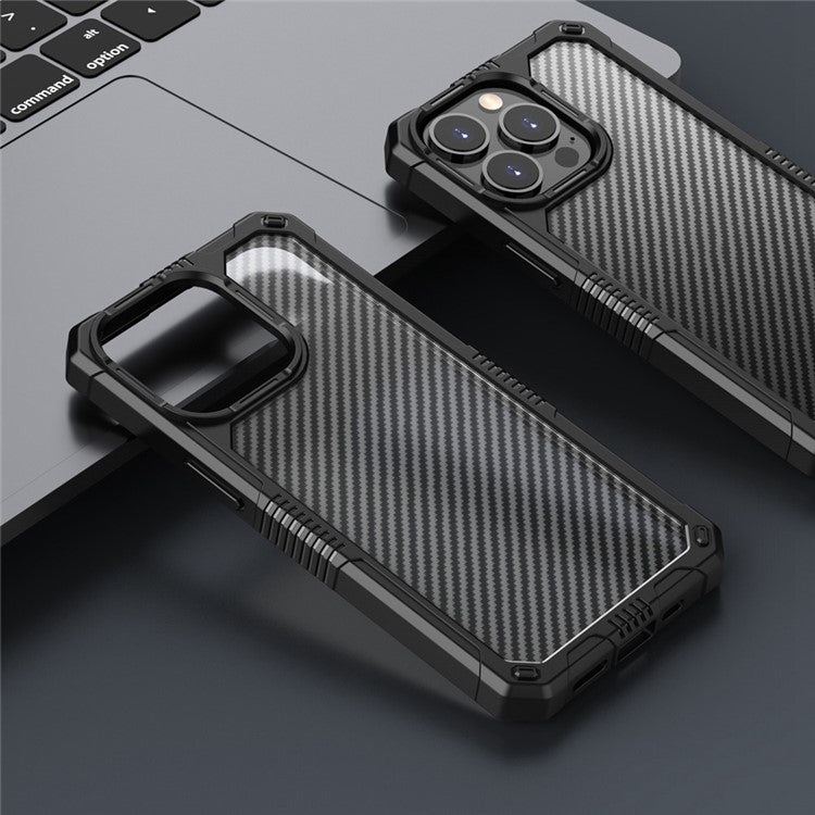 Protective Case for iPhone 14 6.1 inch Carbon Fiber TPU+PC Cover Anti-Fingerprint Phone Case - Blue