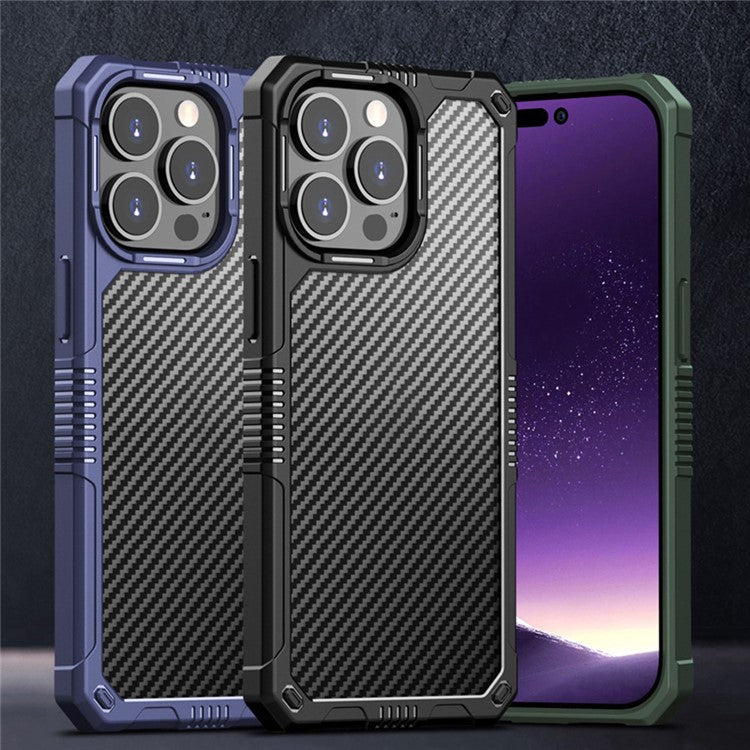 Protective Case for iPhone 14 6.1 inch Carbon Fiber TPU+PC Cover Anti-Fingerprint Phone Case - Blue