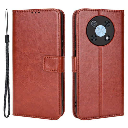 Anti-scratch Phone Case For Huawei nova Y90 4G / Enjoy 50 Pro 4G, Drop-proof Phone Cover Crazy Horse Texture Wallet Stand Shell - Brown