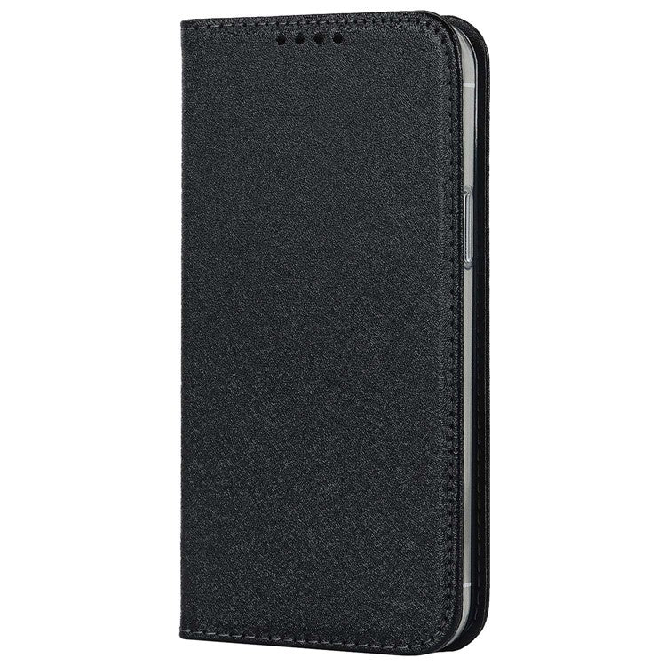 For iPhone 14 6.1 inch PU Leather Silk Texture Anti-wear Phone Case Stand Anti-shock Wallet Shell with Wrist Strap - Black