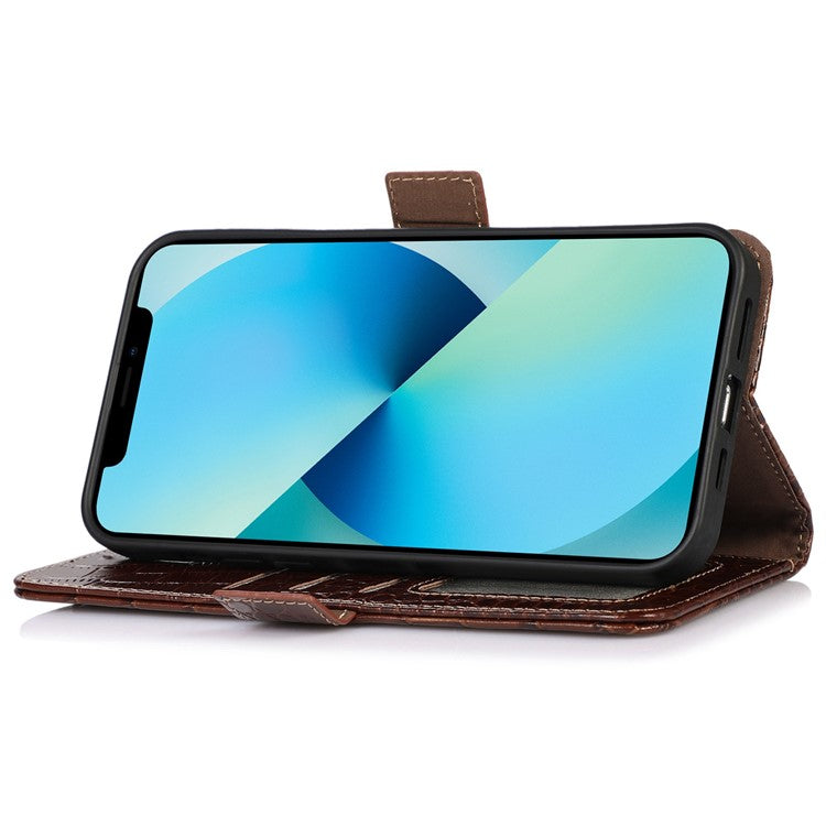 For Motorola Moto G32 4G Anti-scratch Shockproof Crocodile Texture Case RFID Blocking Genuine Cowhide Leather Wallet Phone Shell - Brown