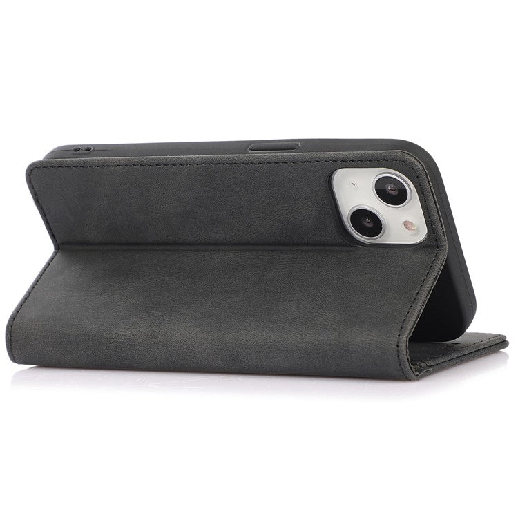 For iPhone 14 6.1 inch Wallet Phone Case Magnetic Closure PU Leather Anti-Drop Cover with Stand - Black