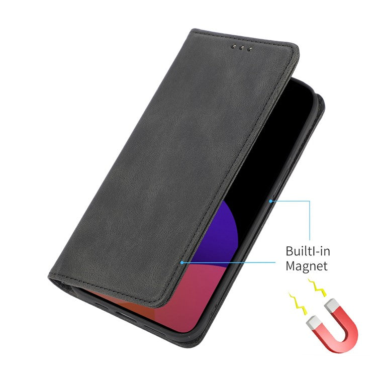 For iPhone 14 6.1 inch Wallet Phone Case Magnetic Closure PU Leather Anti-Drop Cover with Stand - Black