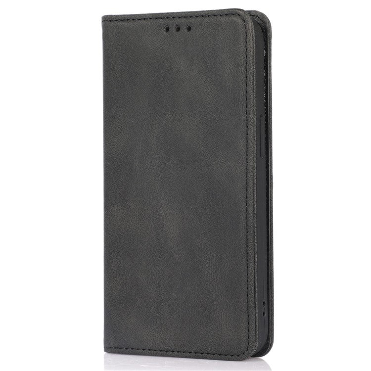 For iPhone 14 6.1 inch Wallet Phone Case Magnetic Closure PU Leather Anti-Drop Cover with Stand - Black