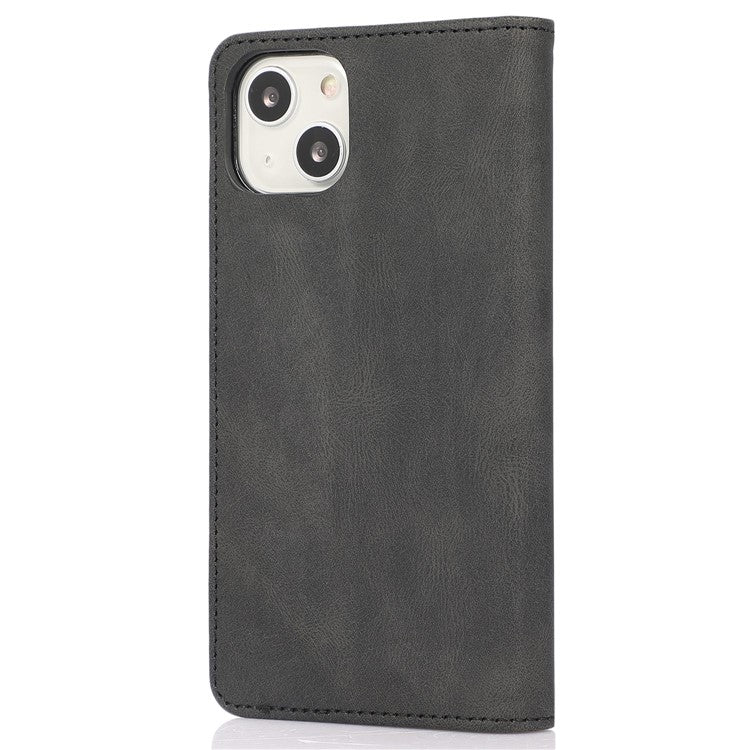 For iPhone 14 6.1 inch Wallet Phone Case Magnetic Closure PU Leather Anti-Drop Cover with Stand - Black