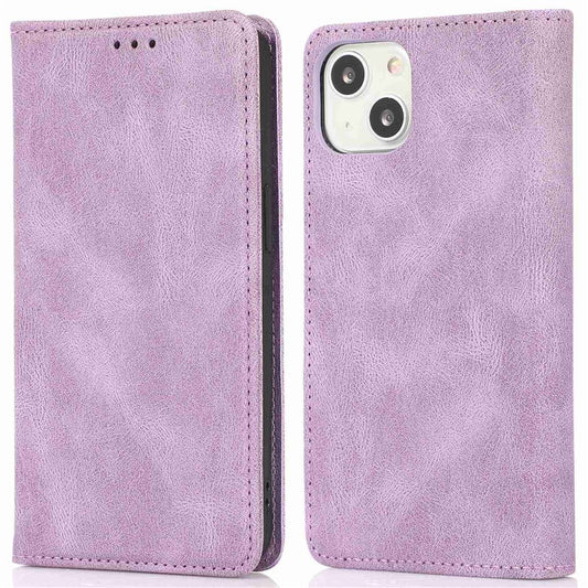 For iPhone 14 Plus Anti-Drop Phone Case Magnetic Closure PU Leather Cover Scratch Resistant Wallet Stand Shell - Purple