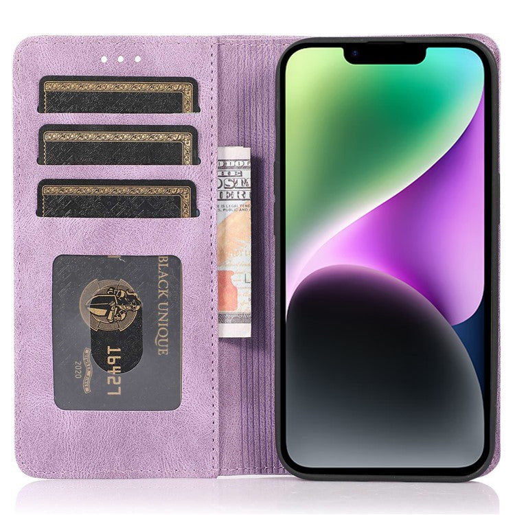 For iPhone 14 Plus Anti-Drop Phone Case Magnetic Closure PU Leather Cover Scratch Resistant Wallet Stand Shell - Purple