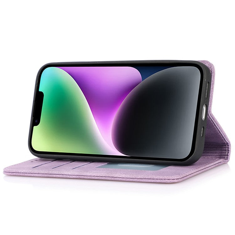 For iPhone 14 Plus Anti-Drop Phone Case Magnetic Closure PU Leather Cover Scratch Resistant Wallet Stand Shell - Purple