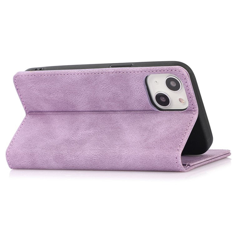 For iPhone 14 Plus Anti-Drop Phone Case Magnetic Closure PU Leather Cover Scratch Resistant Wallet Stand Shell - Purple