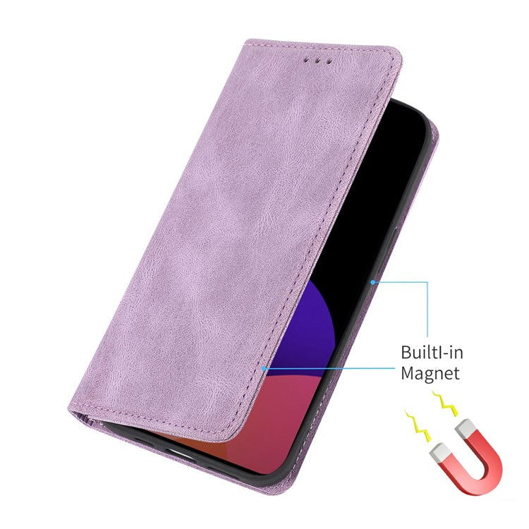 For iPhone 14 Plus Anti-Drop Phone Case Magnetic Closure PU Leather Cover Scratch Resistant Wallet Stand Shell - Purple