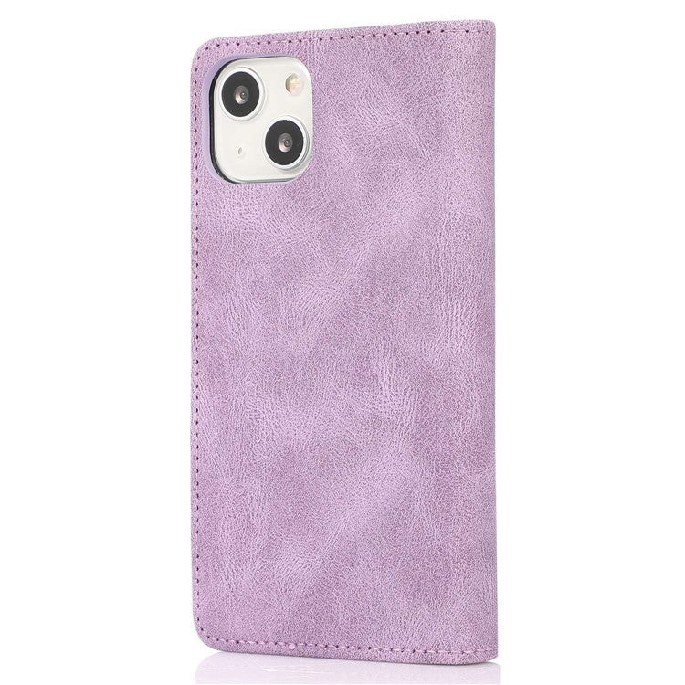 For iPhone 14 Plus Anti-Drop Phone Case Magnetic Closure PU Leather Cover Scratch Resistant Wallet Stand Shell - Purple