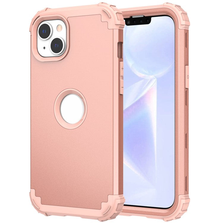 For iPhone 14 6.1 inch 3-in-1 Impact Resistant Silicone + PC Hybrid Cover Thicken Corners Design Mobile Phone Back Case - Rose Gold