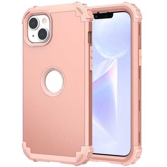 For iPhone 14 6.1 inch 3-in-1 Impact Resistant Silicone + PC Hybrid Cover Thicken Corners Design Mobile Phone Back Case - Rose Gold
