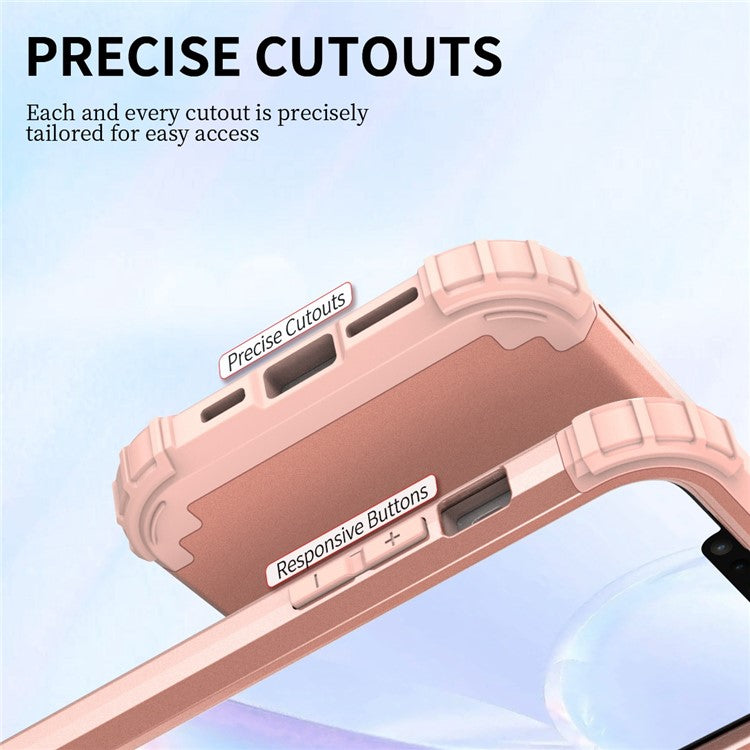 For iPhone 14 6.1 inch 3-in-1 Impact Resistant Silicone + PC Hybrid Cover Thicken Corners Design Mobile Phone Back Case - Rose Gold