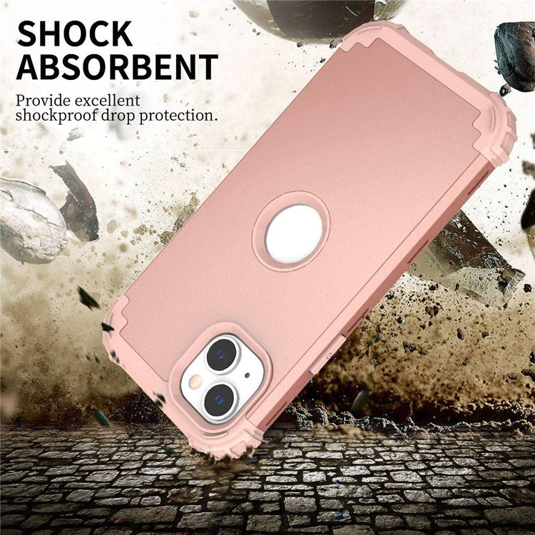 For iPhone 14 6.1 inch 3-in-1 Impact Resistant Silicone + PC Hybrid Cover Thicken Corners Design Mobile Phone Back Case - Rose Gold