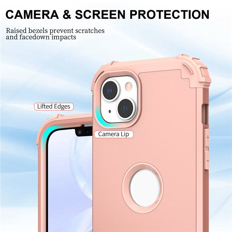For iPhone 14 6.1 inch 3-in-1 Impact Resistant Silicone + PC Hybrid Cover Thicken Corners Design Mobile Phone Back Case - Rose Gold