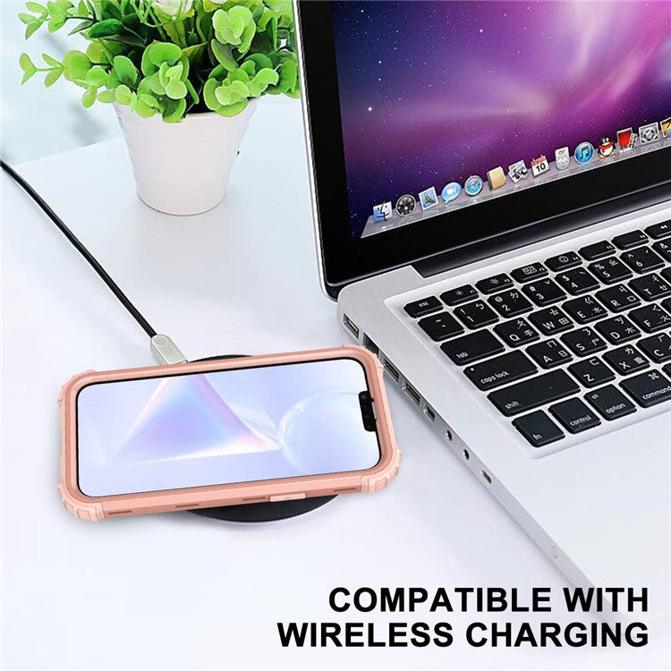 For iPhone 14 6.1 inch 3-in-1 Impact Resistant Silicone + PC Hybrid Cover Thicken Corners Design Mobile Phone Back Case - Rose Gold