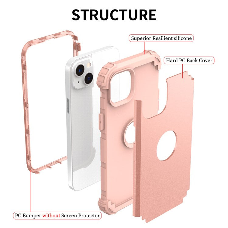 For iPhone 14 6.1 inch 3-in-1 Impact Resistant Silicone + PC Hybrid Cover Thicken Corners Design Mobile Phone Back Case - Rose Gold