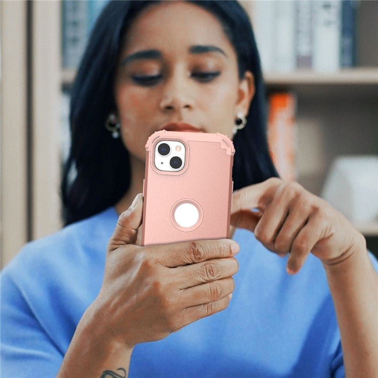 For iPhone 14 6.1 inch 3-in-1 Impact Resistant Silicone + PC Hybrid Cover Thicken Corners Design Mobile Phone Back Case - Rose Gold