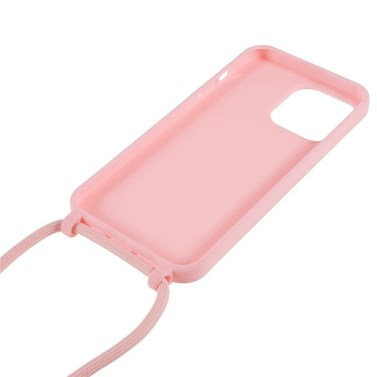 For iPhone 14 Pro Max 6.7 inch Integrated TPU Case Drop-proof Back Cover with Adjustable Lanyard - Pink