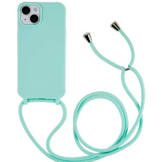 For iPhone 14 Plus Integrated TPU Phone Back Case Anti-scratch Anti-drop Cover with Lanyard - Mint Green