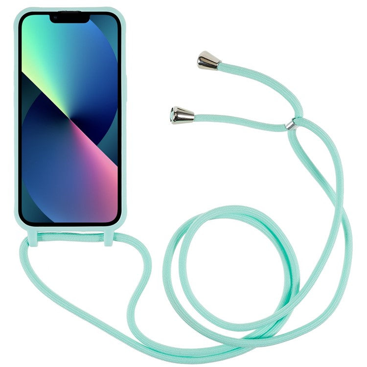 For iPhone 14 Plus Integrated TPU Phone Back Case Anti-scratch Anti-drop Cover with Lanyard - Mint Green