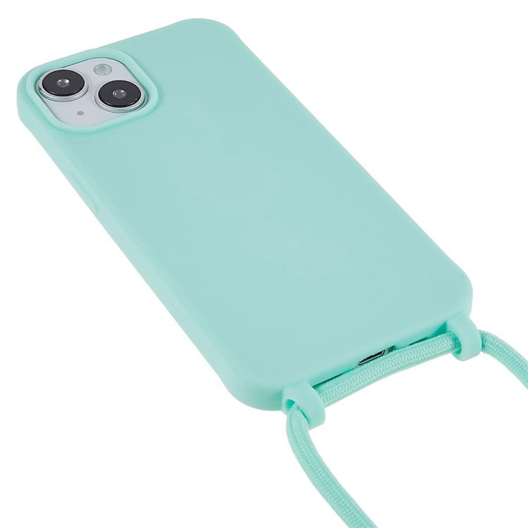 For iPhone 14 Plus Integrated TPU Phone Back Case Anti-scratch Anti-drop Cover with Lanyard - Mint Green