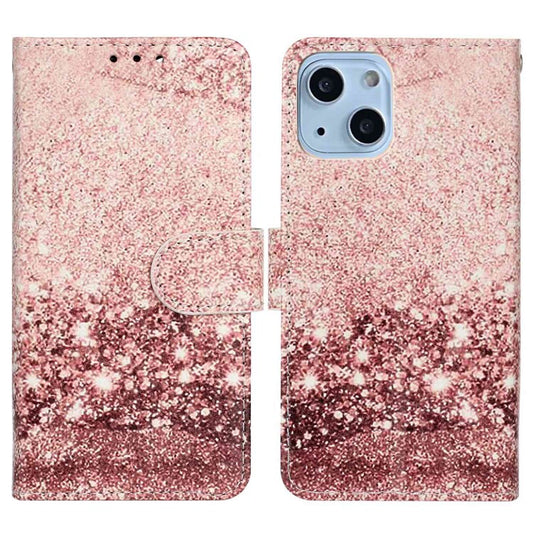 For iPhone 14 6.1 inch Pattern Printing Magnetic Clasp Phone Cover PU Leather Wallet Stand Case - Rose Gold Marble